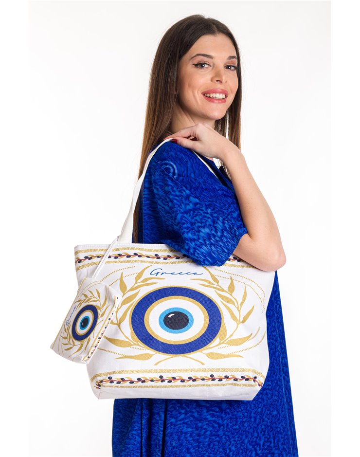 CANVAS BEACH SUMMER BAG EVIL EYE