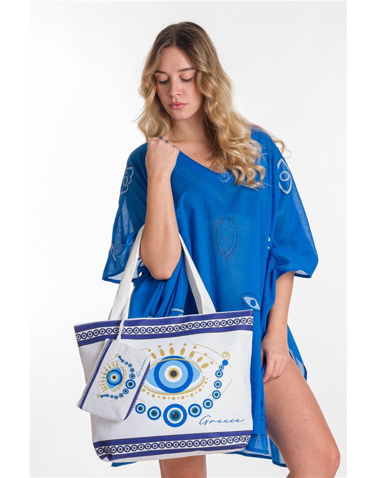 CANVAS BEACH SUMMER BAG EVIL EYE