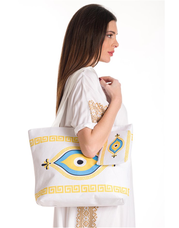 CANVAS BEACH SUMMER BAG EVIL EYE