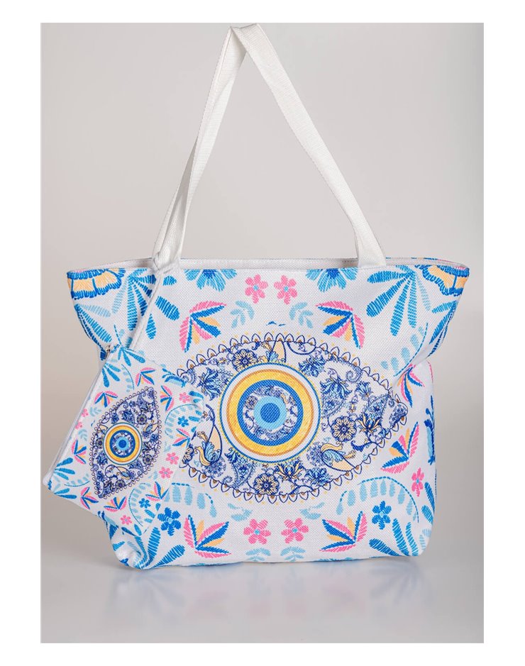 CANVAS BEACH SUMMER BAG EVIL EYE