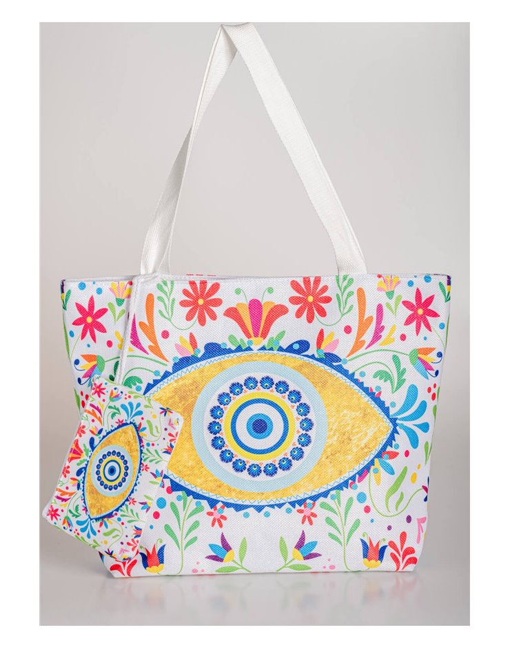 CANVAS BEACH SUMMER BAG EVIL EYE