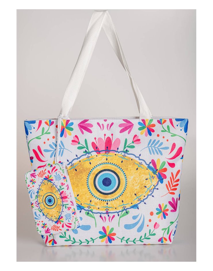 CANVAS BEACH SUMMER BAG EVIL EYE