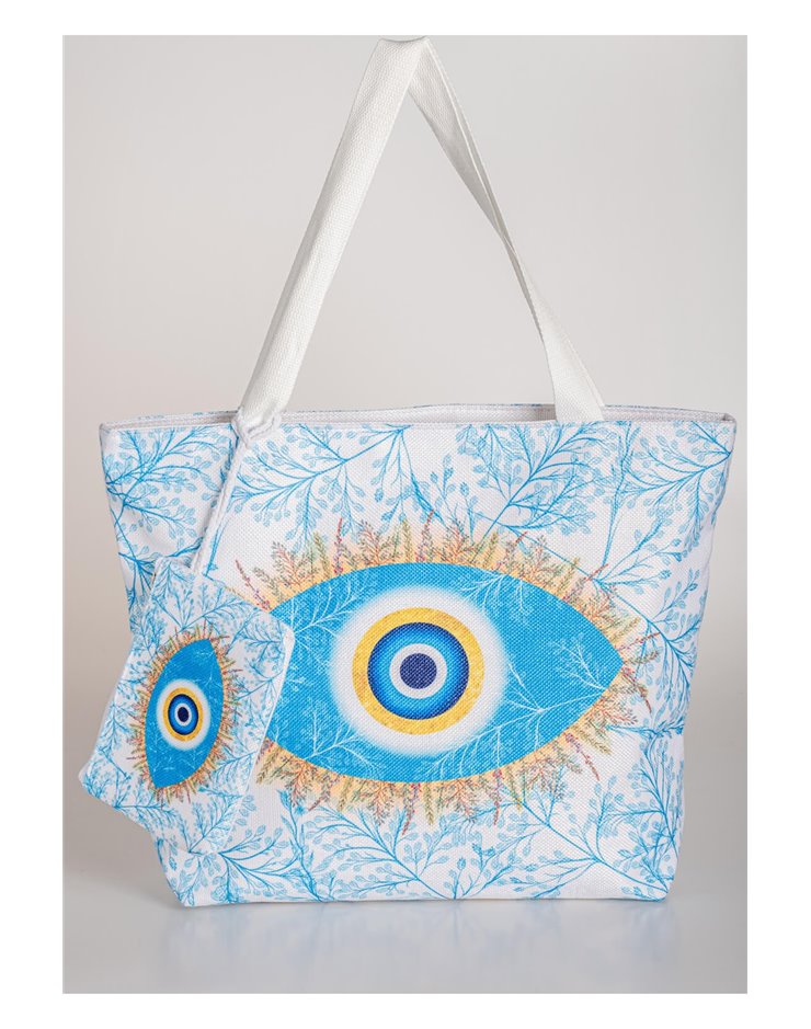 CANVAS BEACH SUMMER BAG EVIL EYE